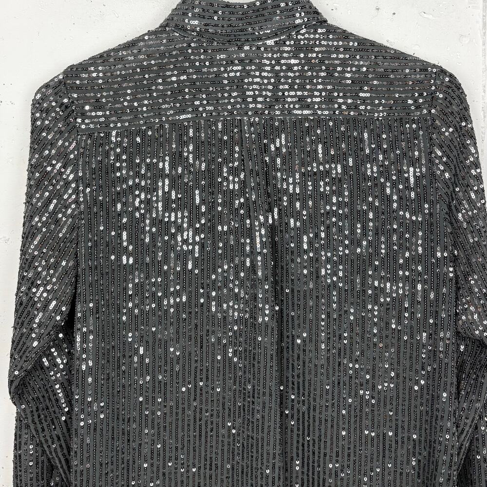 Anthropologie Sequin Button Down Shirt Collared Long Sleeve Slate Grey Small - Picture 11 of 12